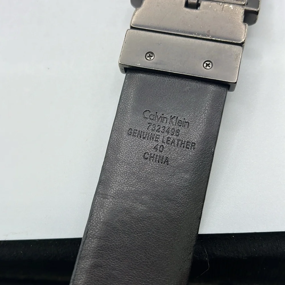 Calvin Klein Reversible Dark Brown Black Leather Belt Silver Mens Size 40